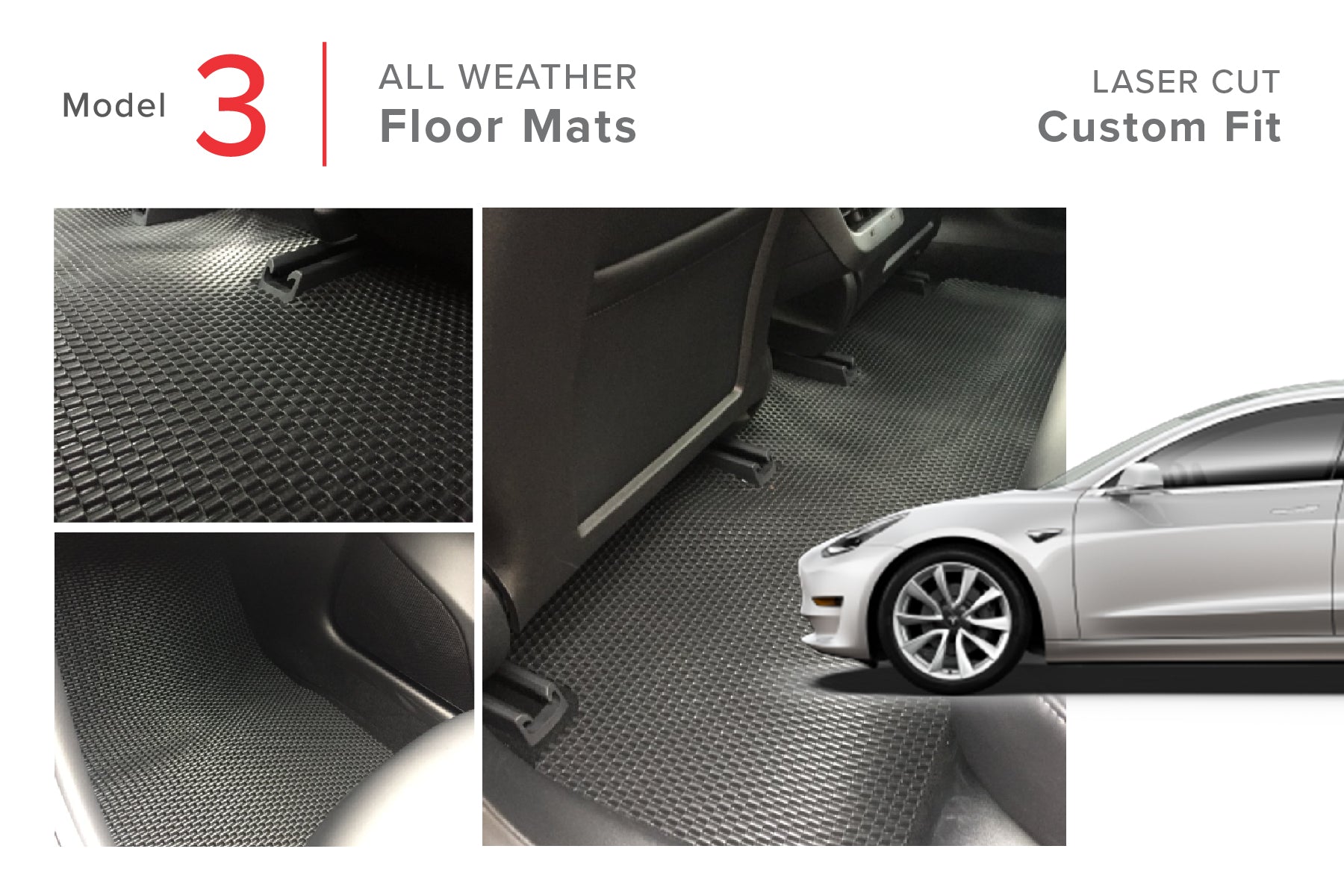 Tesla Model 3 All Weather Floor Mats Heavy Duty Rubber Evitems